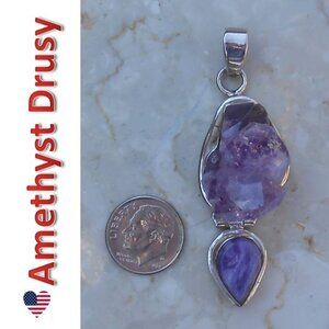 NEW Amethyst drusy & charolite sterling silver pendant SJ940-28